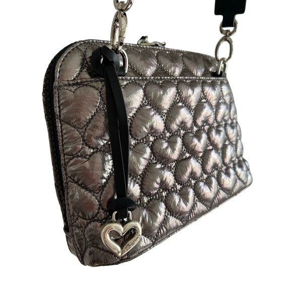 Brighton Koko Metallic Organizer Pewter Heart To Heart Crossbody Wallet H5518R - Picture 6 of 10
